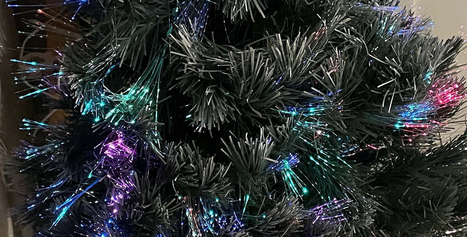 The finished fibre optic tree glowing in the dark